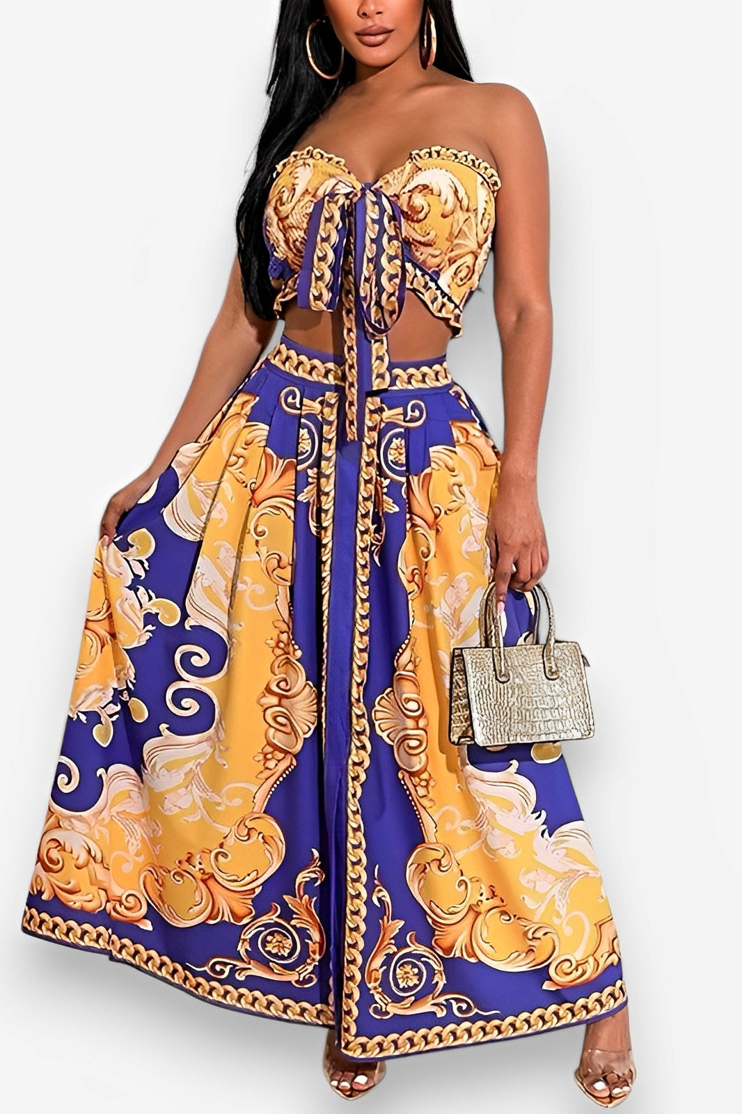 Wrap Chest Midi Skirt Suit