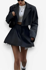 High Waist Short Skirt Long Sleeve Top Two-piece Suit - Grey / S