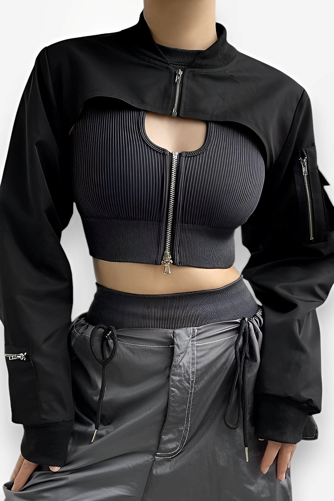 Work style zipper short blouse