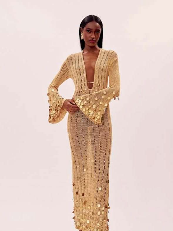 Celeste Gold Sequin Gown - Side View