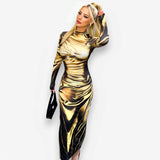 three-dimensional printed midi dress