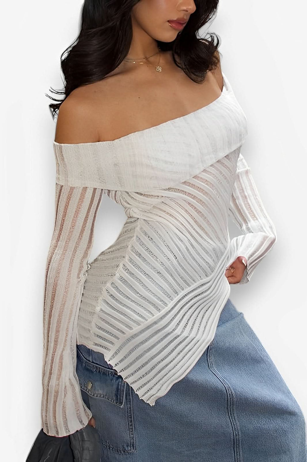 Off-Shoulder Long-Sleeved T-Shirt - Shirts & Tops from The Woman Concept