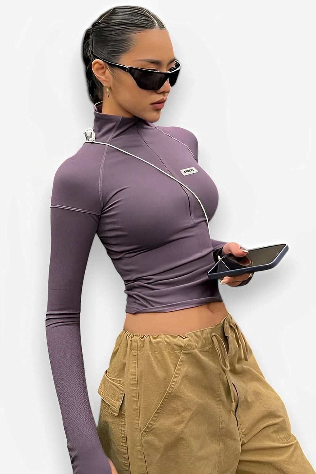 High Neck Slim Fit Zipper Short Long Sleeve T-shirt - tops from The Woman Concept
