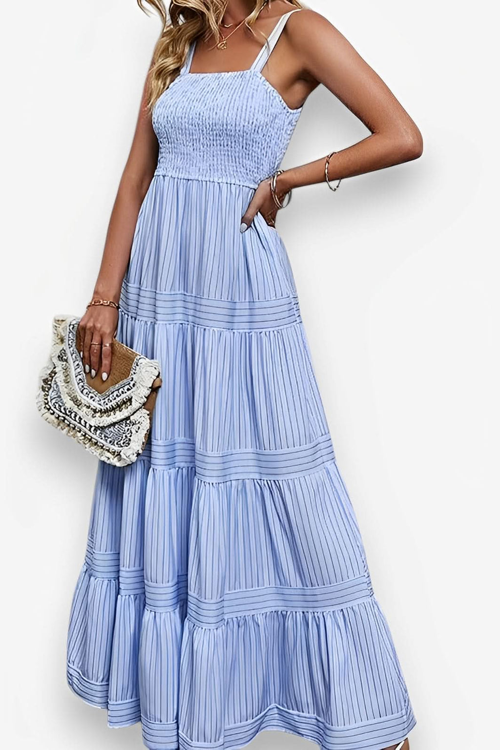 Waist Striped Sleeveless Maxi Dress - dresses from The Woman Concept