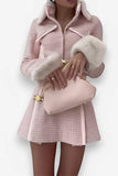 French style stitching short pink suit