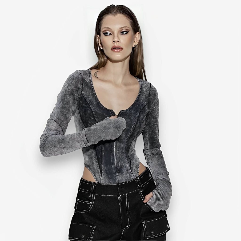 Washed and distressed tight top - tops from The Woman Concept