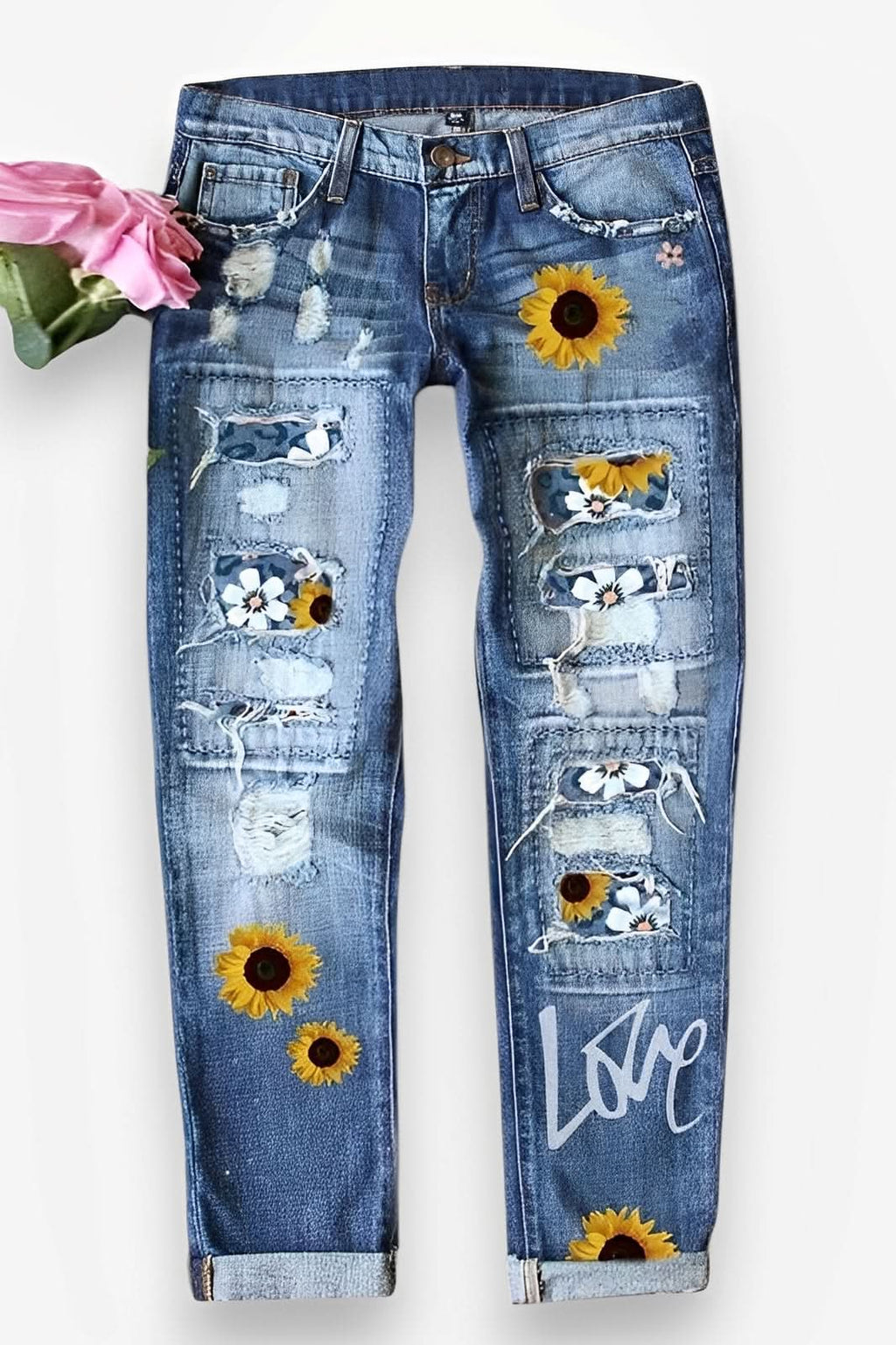 Spot Hole Mid-Waist Straight Jeans - Jeans from The Woman Concept