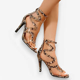 Snake Pattern Cross Straps High Heeled Sandal