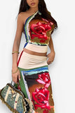 Retro style flower two-piece suit