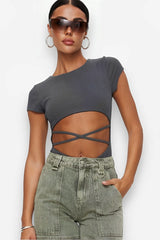 Middle Strap Hollow bodysuit - Grey / S
