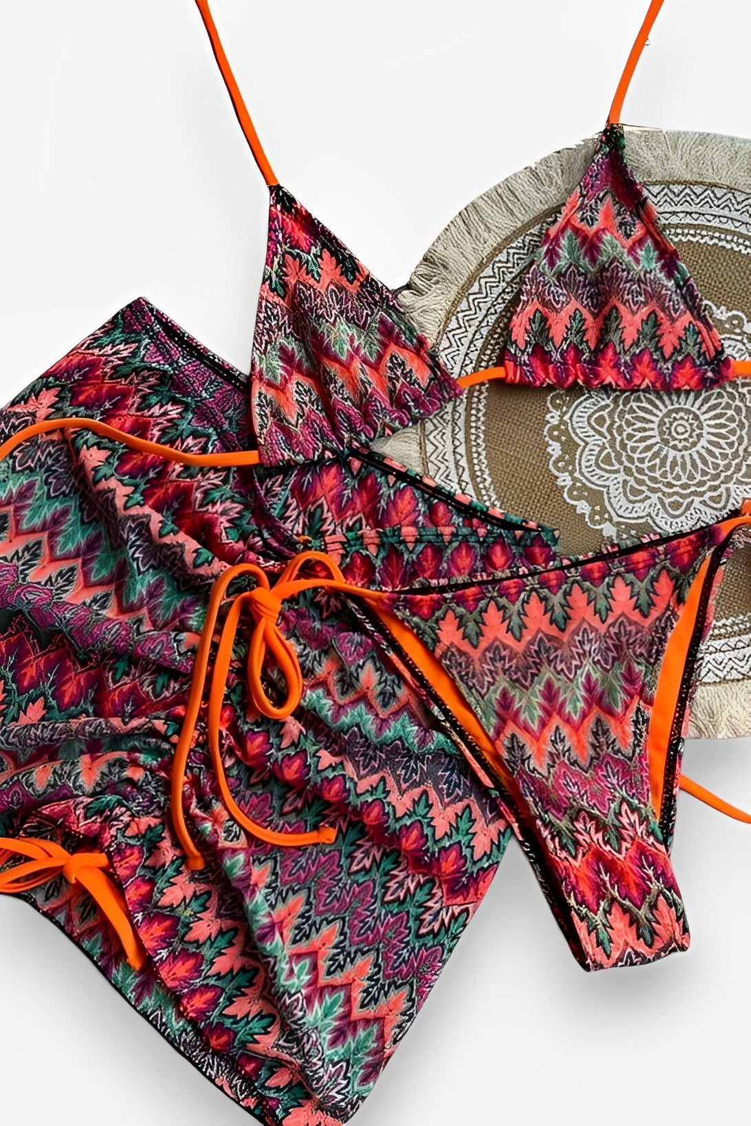 Three-Piece Knitted Gradient Striped Bikini