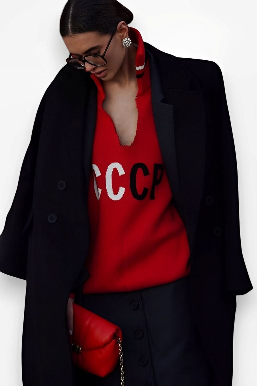 CCCP Letter Embroidery Stand Collar Hollow Knit Sweater - Sweater from The Woman Concept