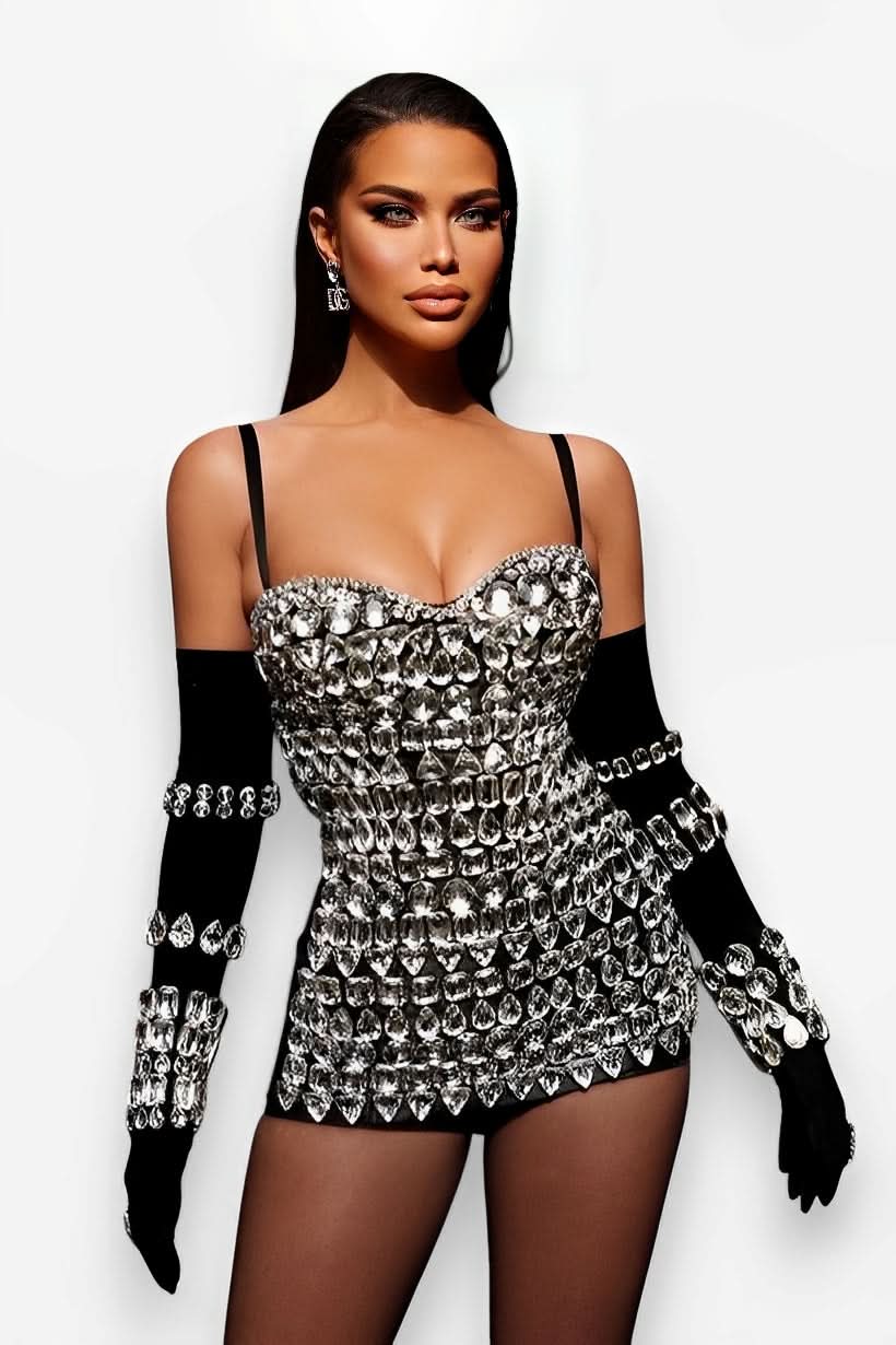 Rhinestone Low-Cut Suspender Dress - Dresses from The Woman Concept