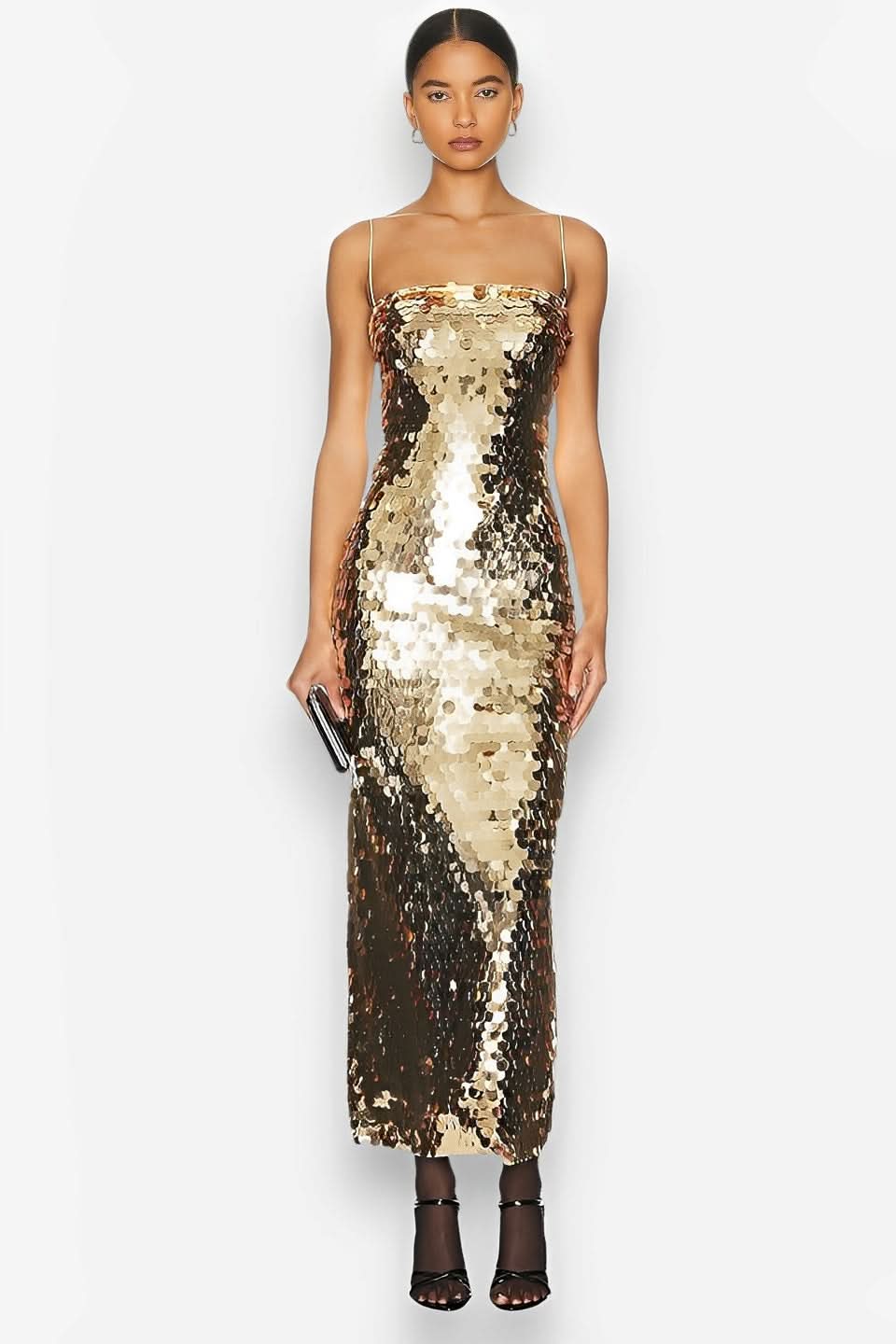 Glittering Tube Top Gold Backless Maxi Dress for Elegance The Woman Concept Glittering Tube Top Gold Backless Maxi Dress for Elegance The Woman Concept