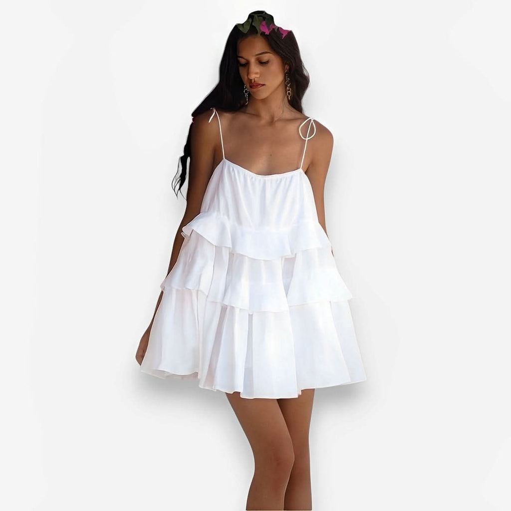 Ruffled Cake Backless Suspender Mini Dress - Mini Dress from The Woman Concept