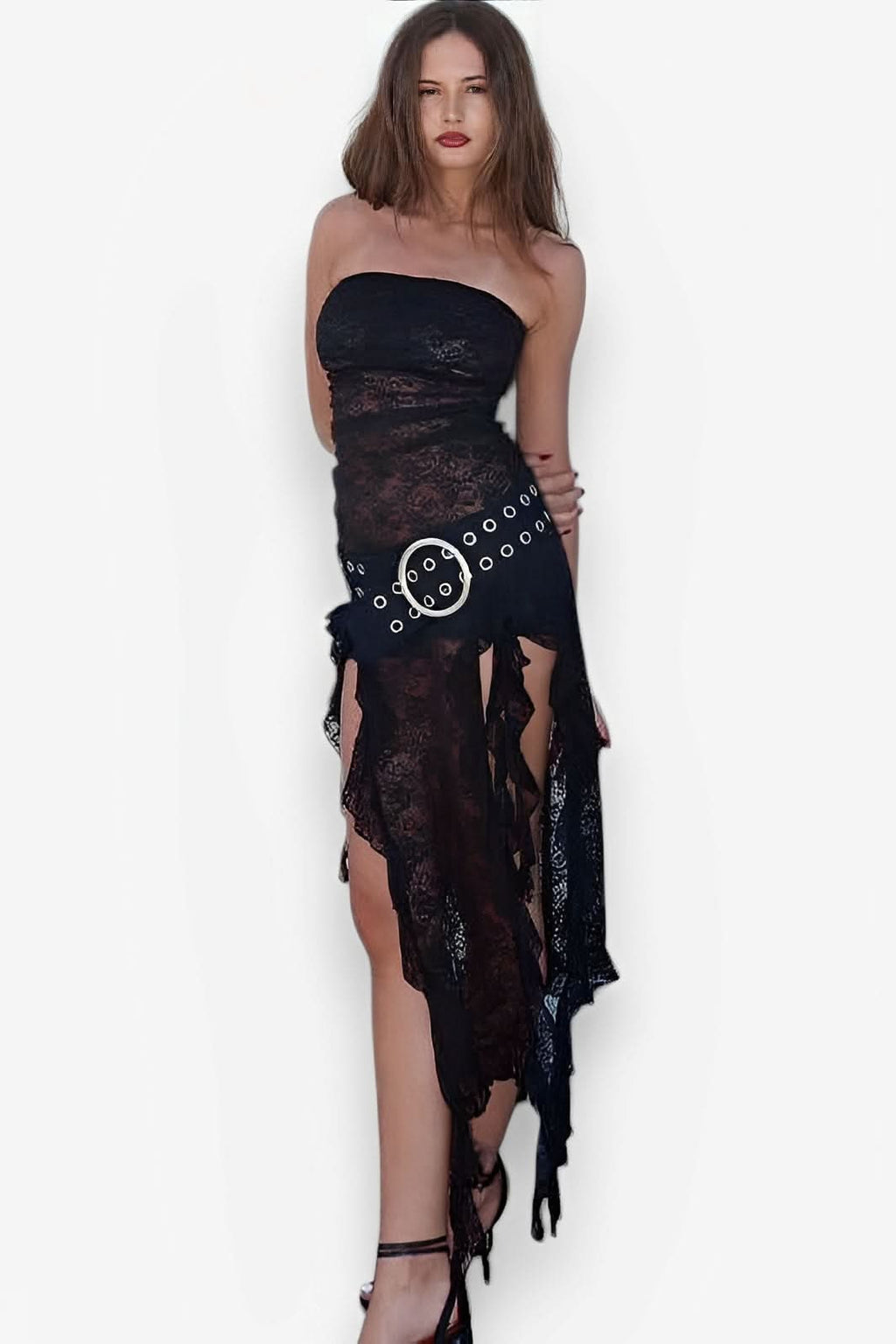 See-Through Tube Top One-Shoulder Ribbon Leg-Revealing Dress - Dress from The Woman Concept
