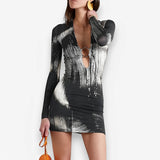 Deep V-neck grey party dress