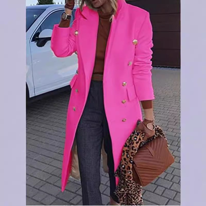 Double-Breasted Longline Wool-Look Coat in rose red – view 2
