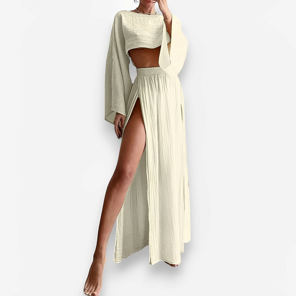 Round Neck Top Slit Skirt Two-Piece Suit - Two-Piece Sets from The Woman Concept