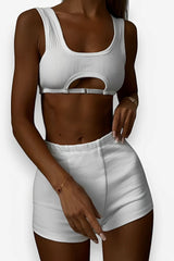 Elastic High Waist Hip-Wrapped Vest Suit - White / S