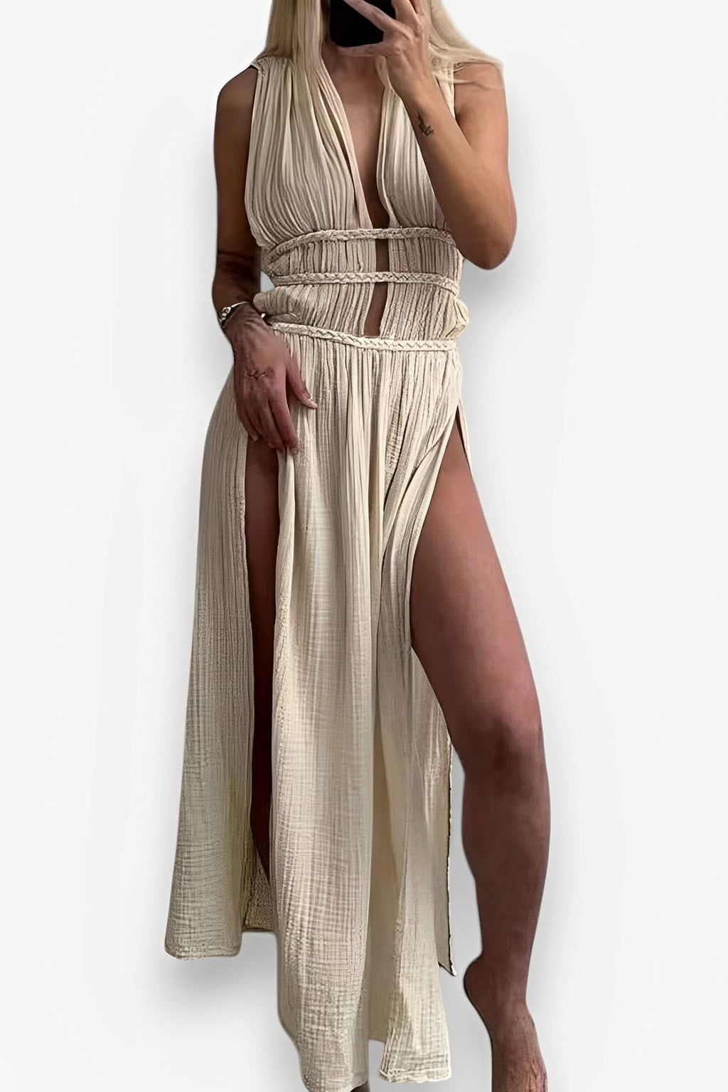 Braided Belt Hollow Slit Long dress - dresses from The Woman Concept