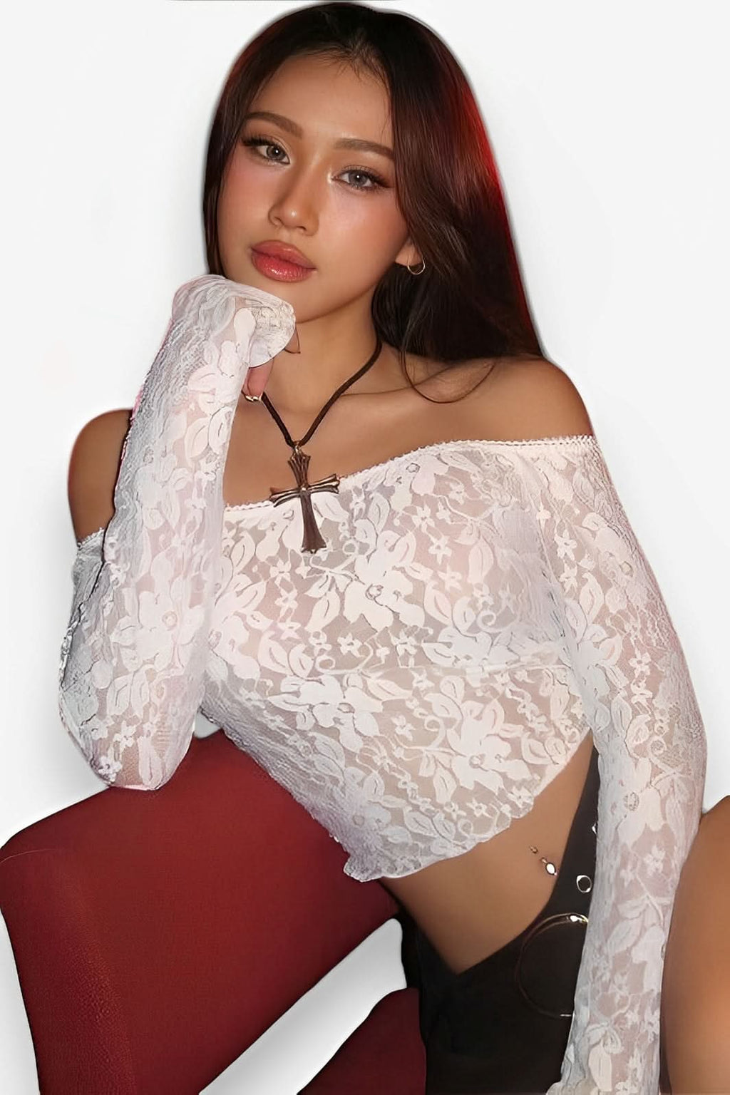 Wrapped Chest Off-Shoulder Long-Sleeved T-Shirt - T-shirts from The Woman Concept