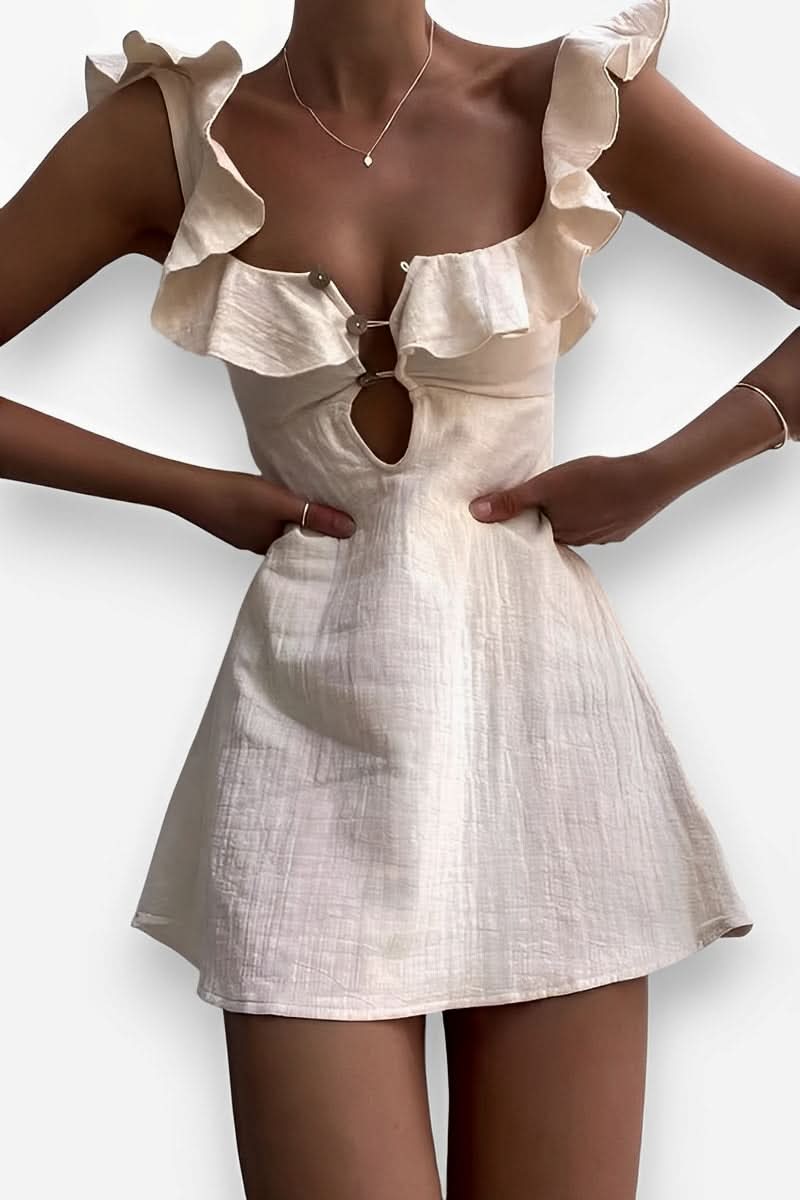 U-Neck Lotus Leaf Lace Short Mini Dress - Dresses from The Woman Concept