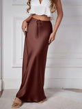 Satin Drawstring Midi Skirt in chocolate – view 4