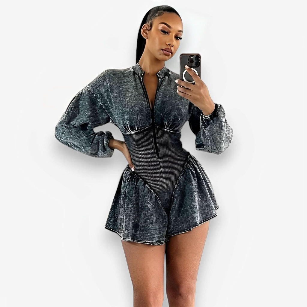 Long-sleeved Slim Waist Half-zip Jumpsuit - Jumpsuit from The Woman Concept