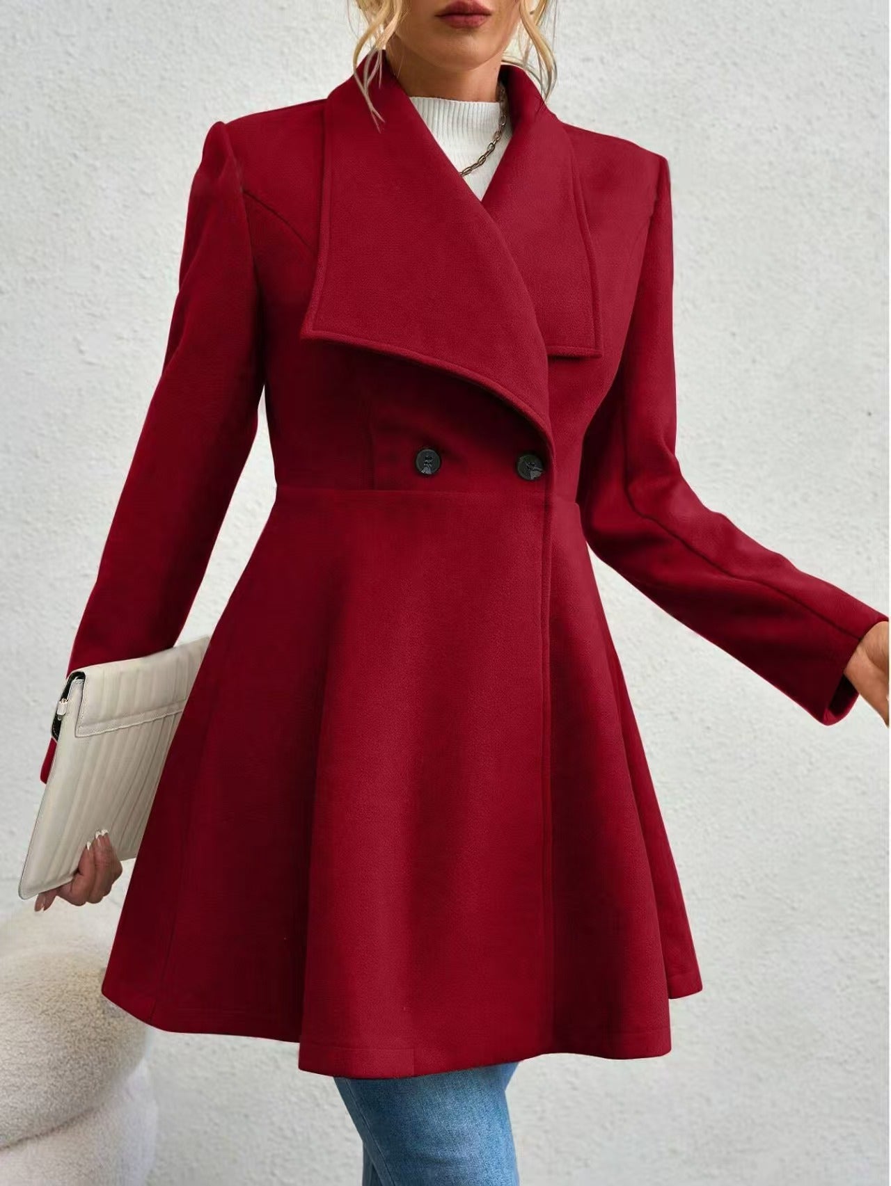 Slim Lapel Wool-Look Midi Coat in red – view 2
