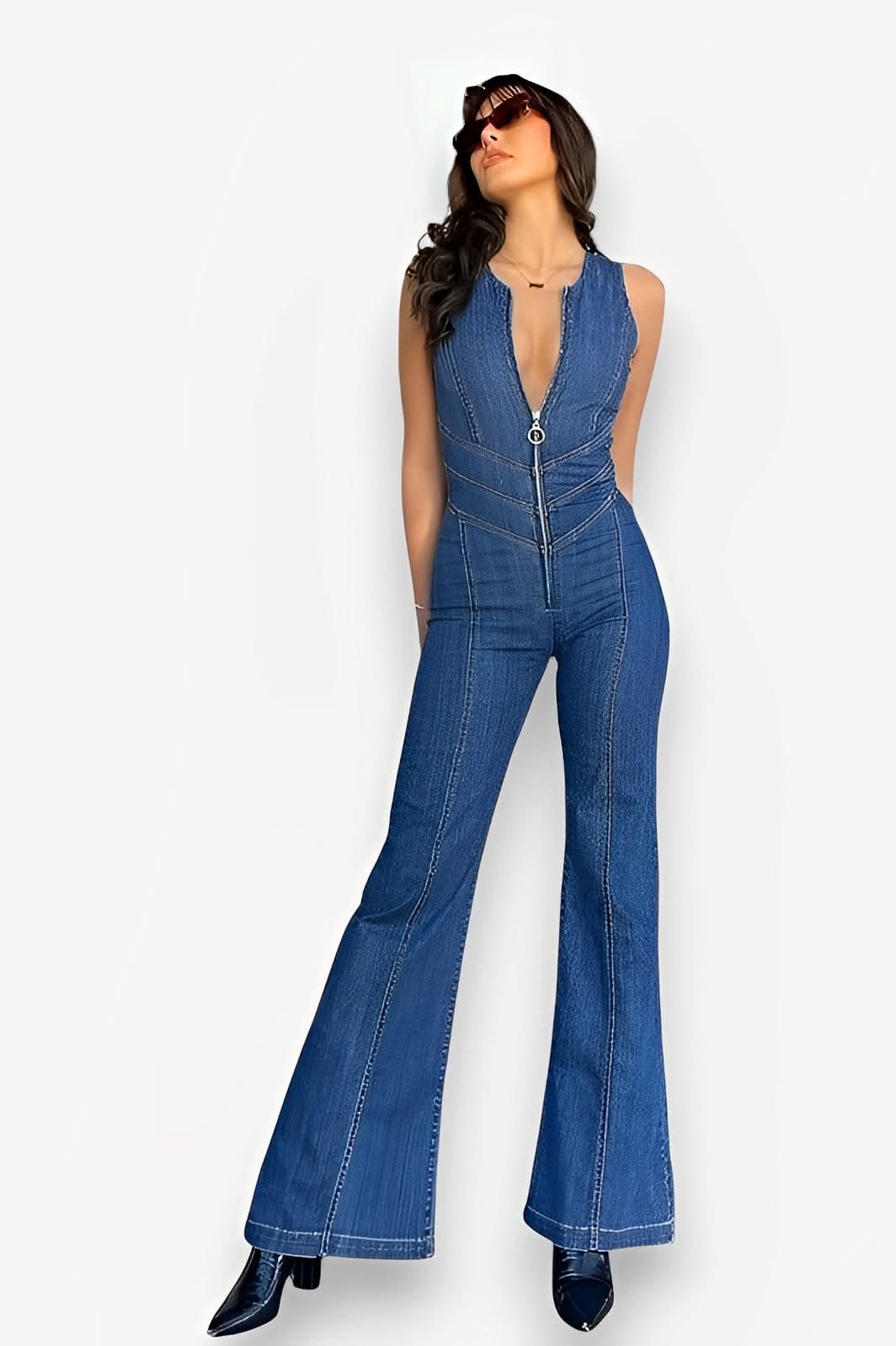 Retro style high waist washed denim jumpsuit - view 6