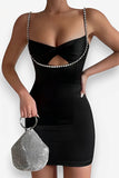 Diamond Studded Hollow Texture Bodycon Short Dress