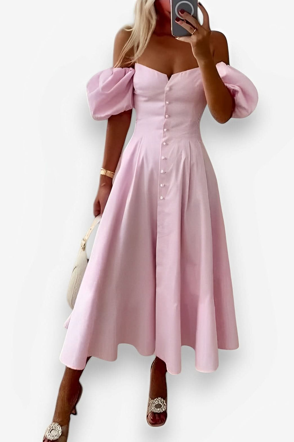 Off-shoulder short-sleeved long sweet waist dress - dresses from The Woman Concept