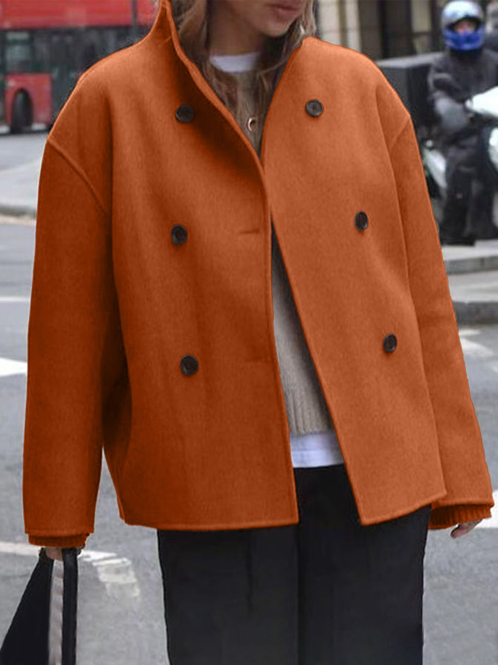 Double-Breasted Cropped Wool-Look Jacket in orange – view 6