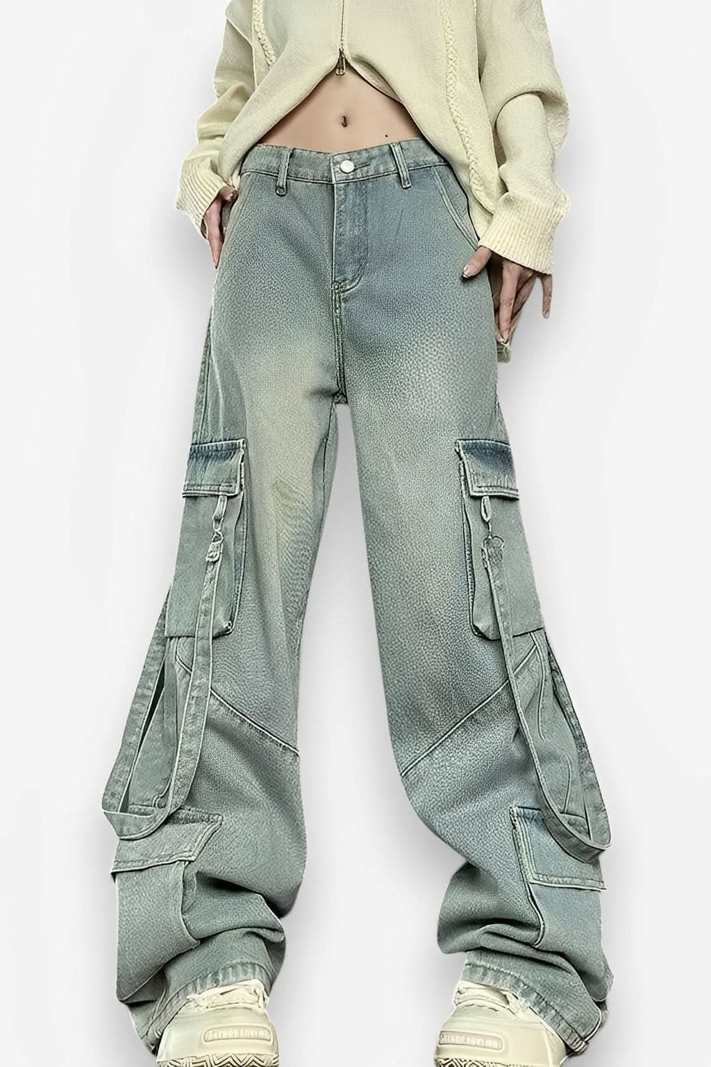 Retro Washed Overalls Wide cargo Jeans - Pants from The Woman Concept