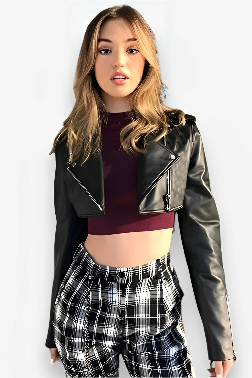 Street style short PU leather jacket