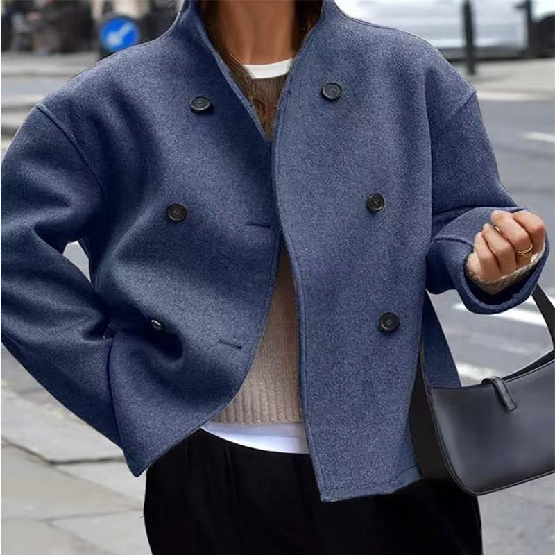 Double-Breasted Cropped Wool-Look Jacket in navy – view 4