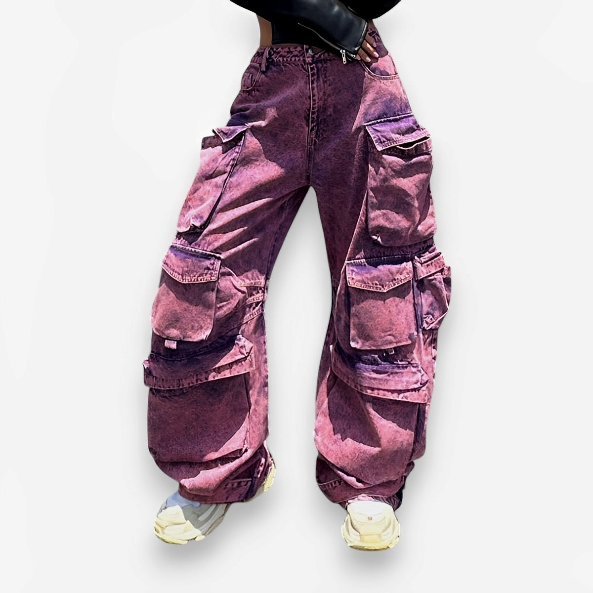 Wide-leg purple cargo pants