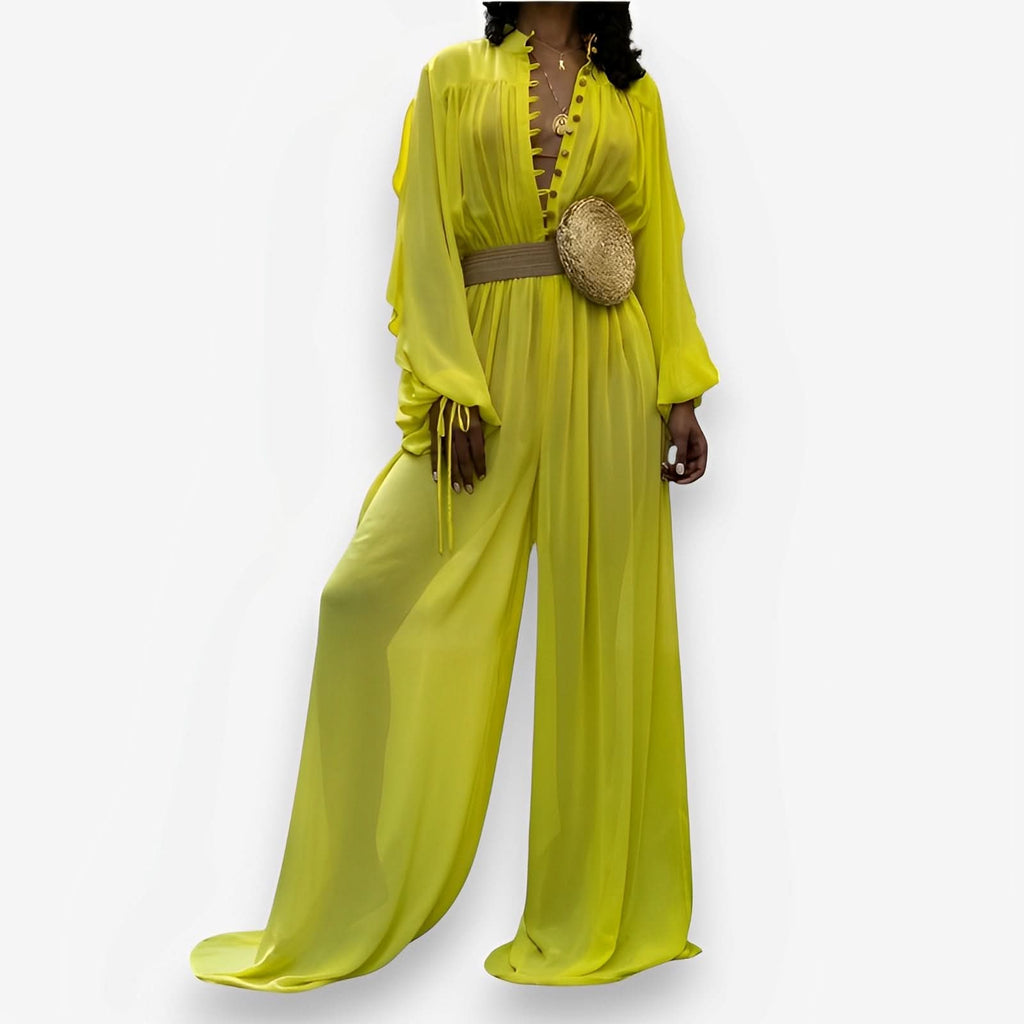 Long-Sleeved Chiffon Wide-Leg Jumpsuit - Jumpsuit from The Woman Concept