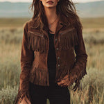 Faux Suede Fringe Western Jacket in dark brown – view 3