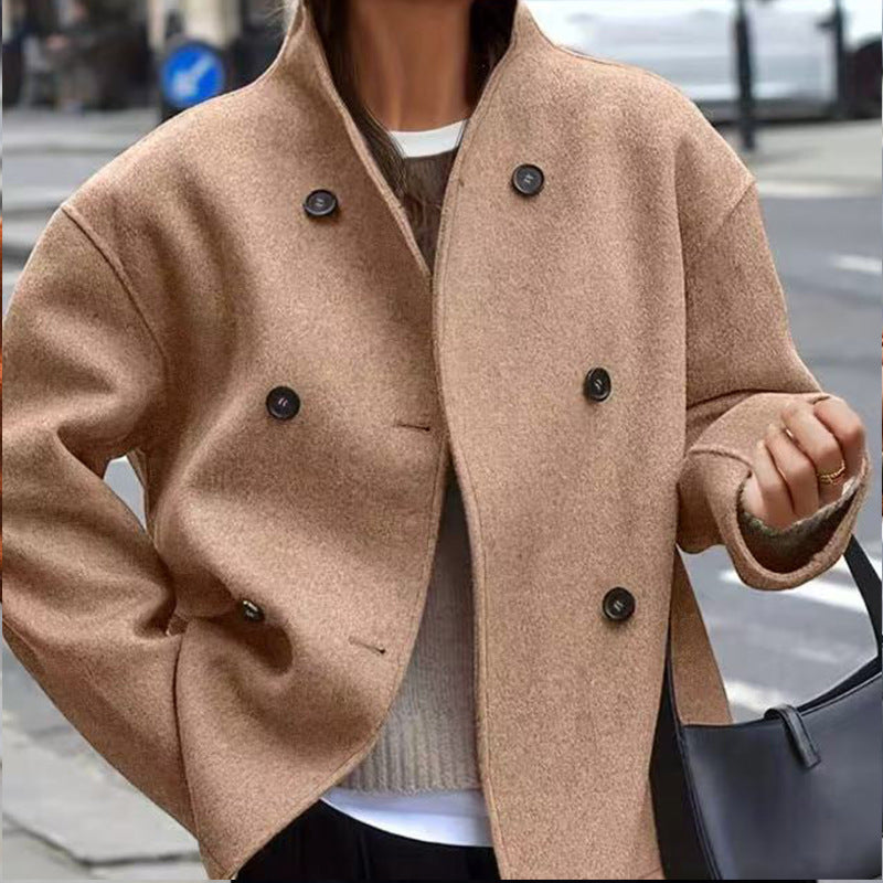 Double-Breasted Cropped Wool-Look Jacket in camel – view 5