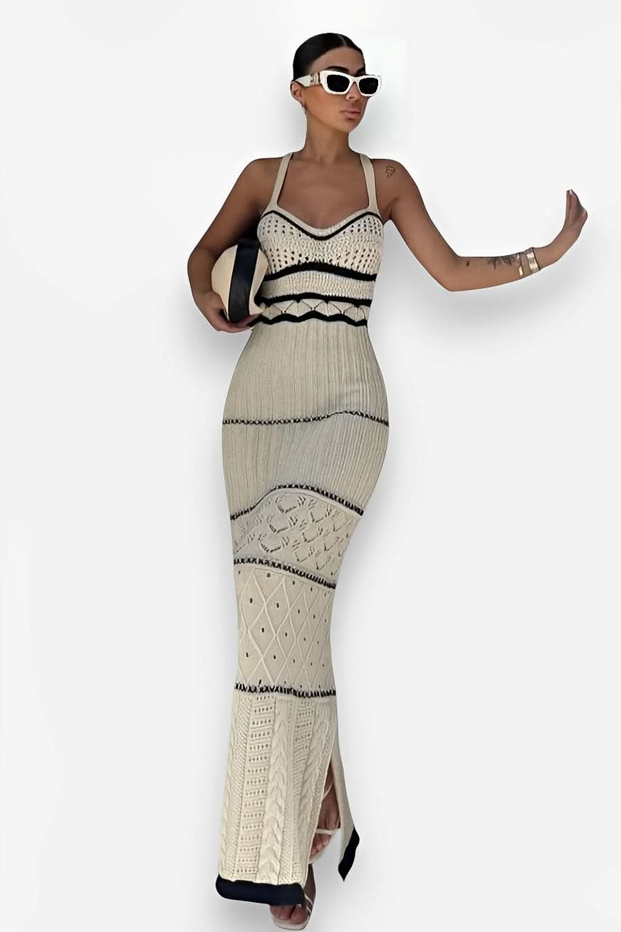 Knitted contrast Bohemian strappy dress - dress from The Woman Concept