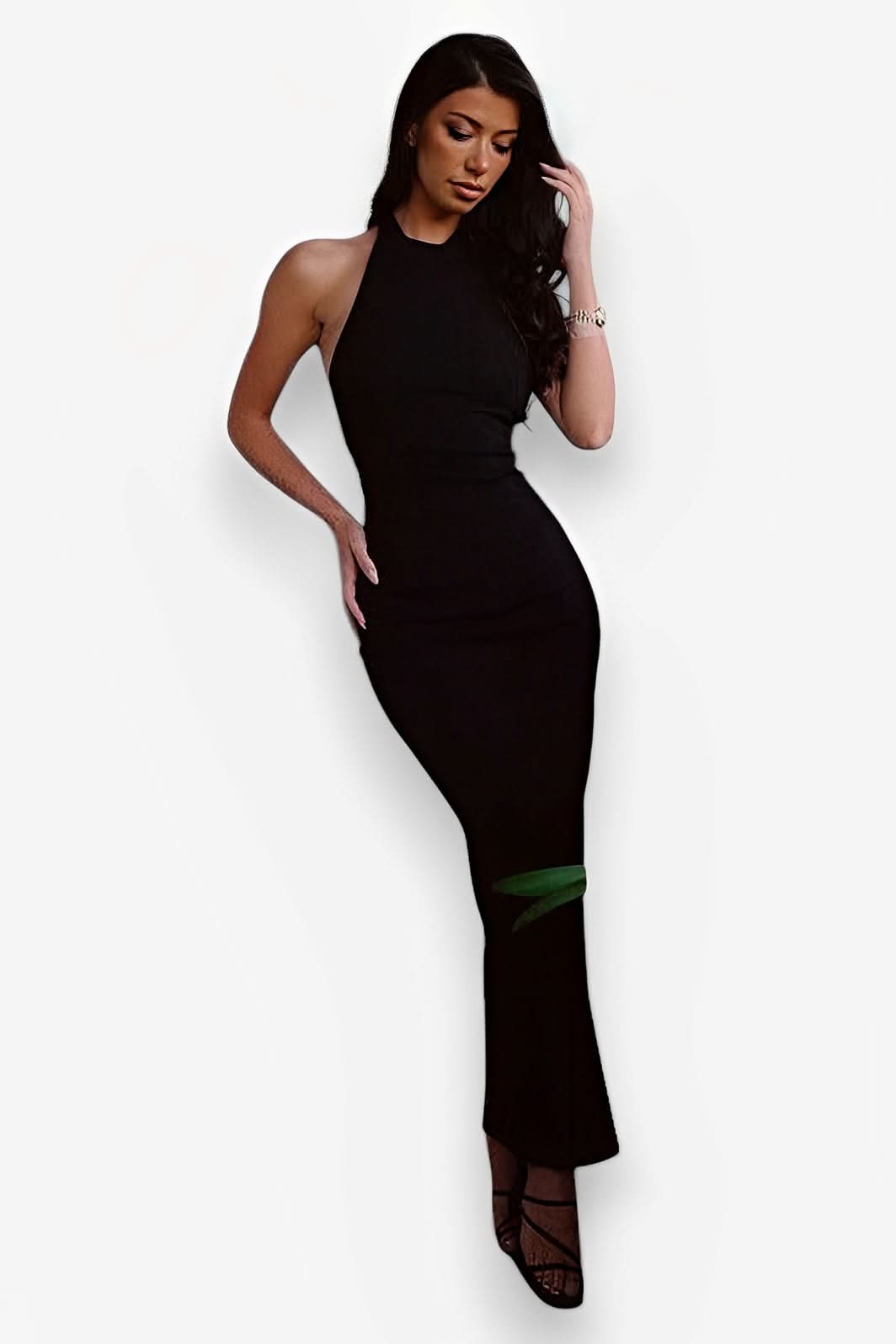 Chic Round Halter Neck Backless Slit Mid-Length Dress The Woman Concept Chic Round Halter Neck Backless Slit Mid-Length Dress The Woman Concept