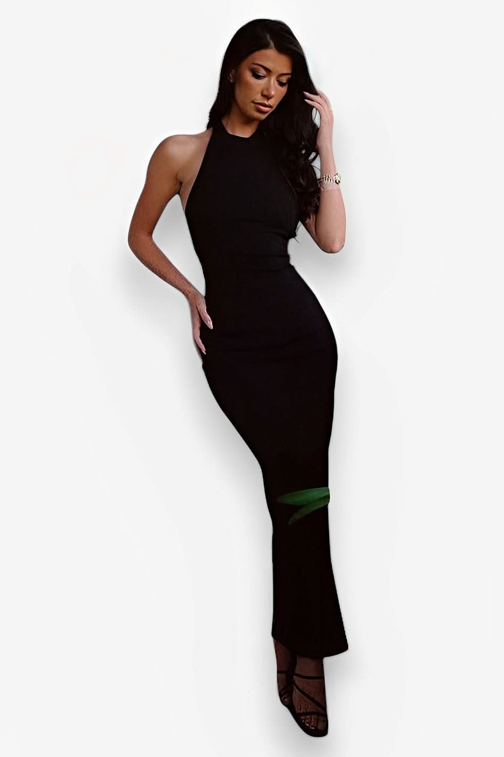 Round Halter Neck Backless Slit Mid-Length Dress - Backless Dress from The Woman Concept