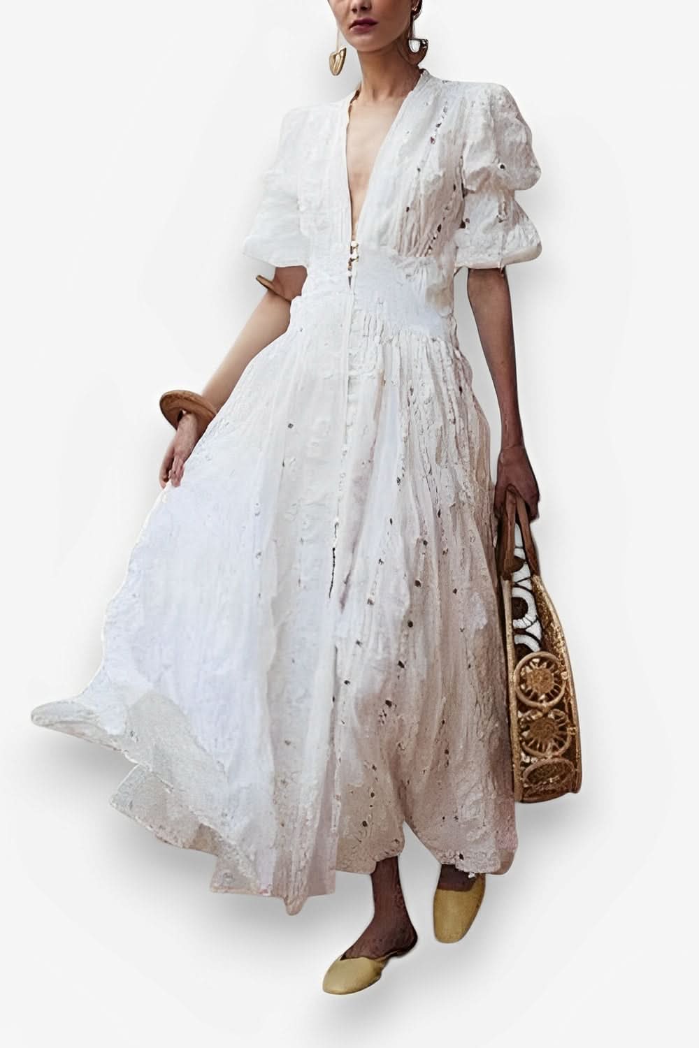 Bubble Sleeve Lace Hollow maxi dress - dresses from The Woman Concept