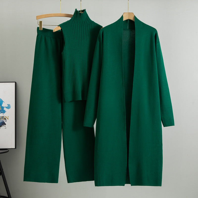 Three-Piece Knit Set with Long Cardigan in dark green – view 7