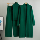 Three-Piece Knit Set with Long Cardigan in dark green – view 7