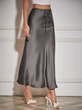 Satin Drawstring Midi Skirt in gray – view 3