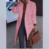 Double-Breasted Longline Wool-Look Coat in pink – view 3