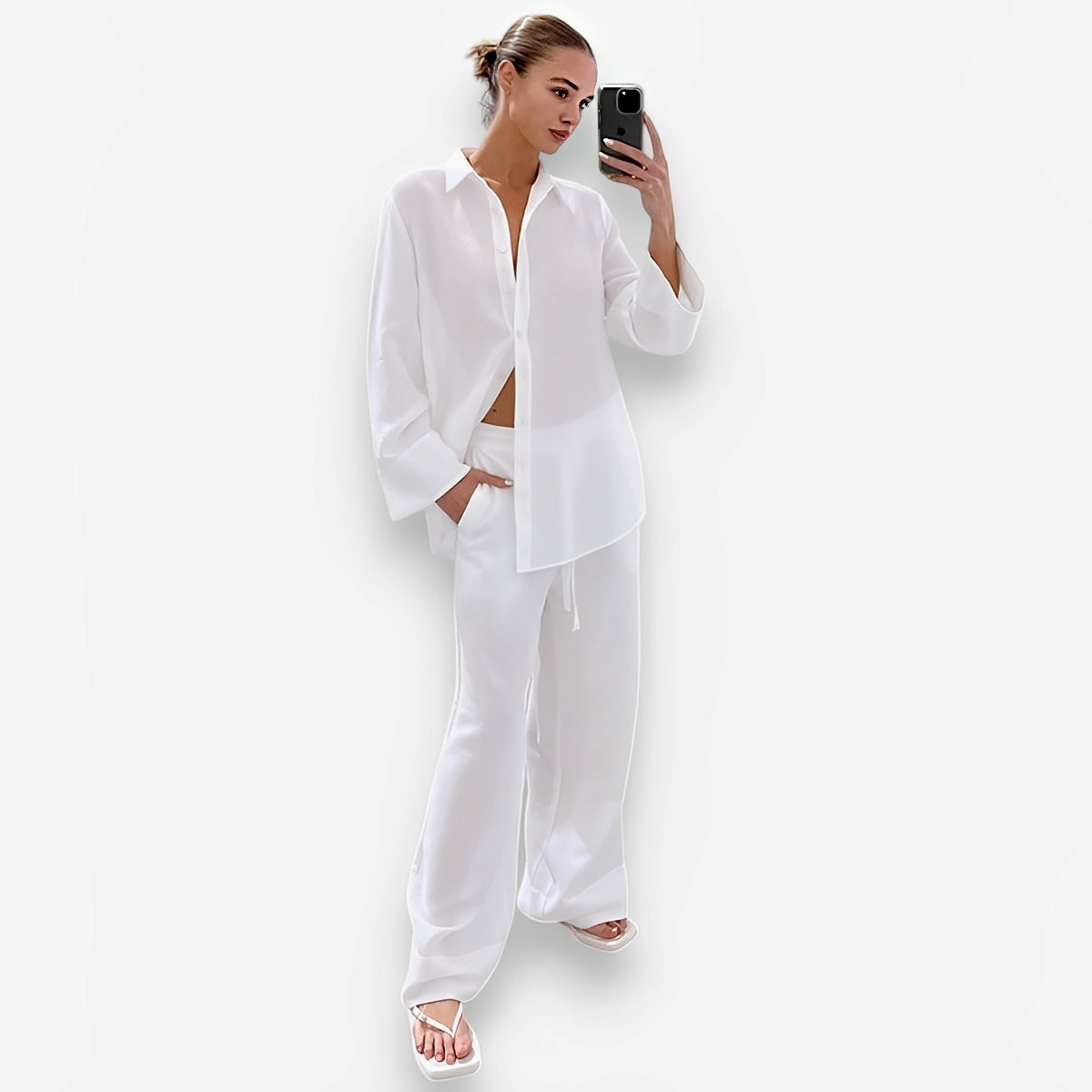 White Pure Cotton Trousers Suit